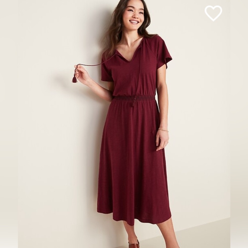 Old Navy Burgundy Midi Dress with Waist Detail